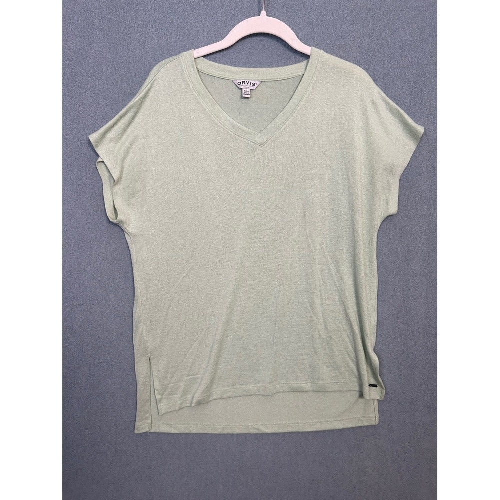Orvis Classic Collection Womens Small Sage Green V-Neck Short Sleeve Knit Top